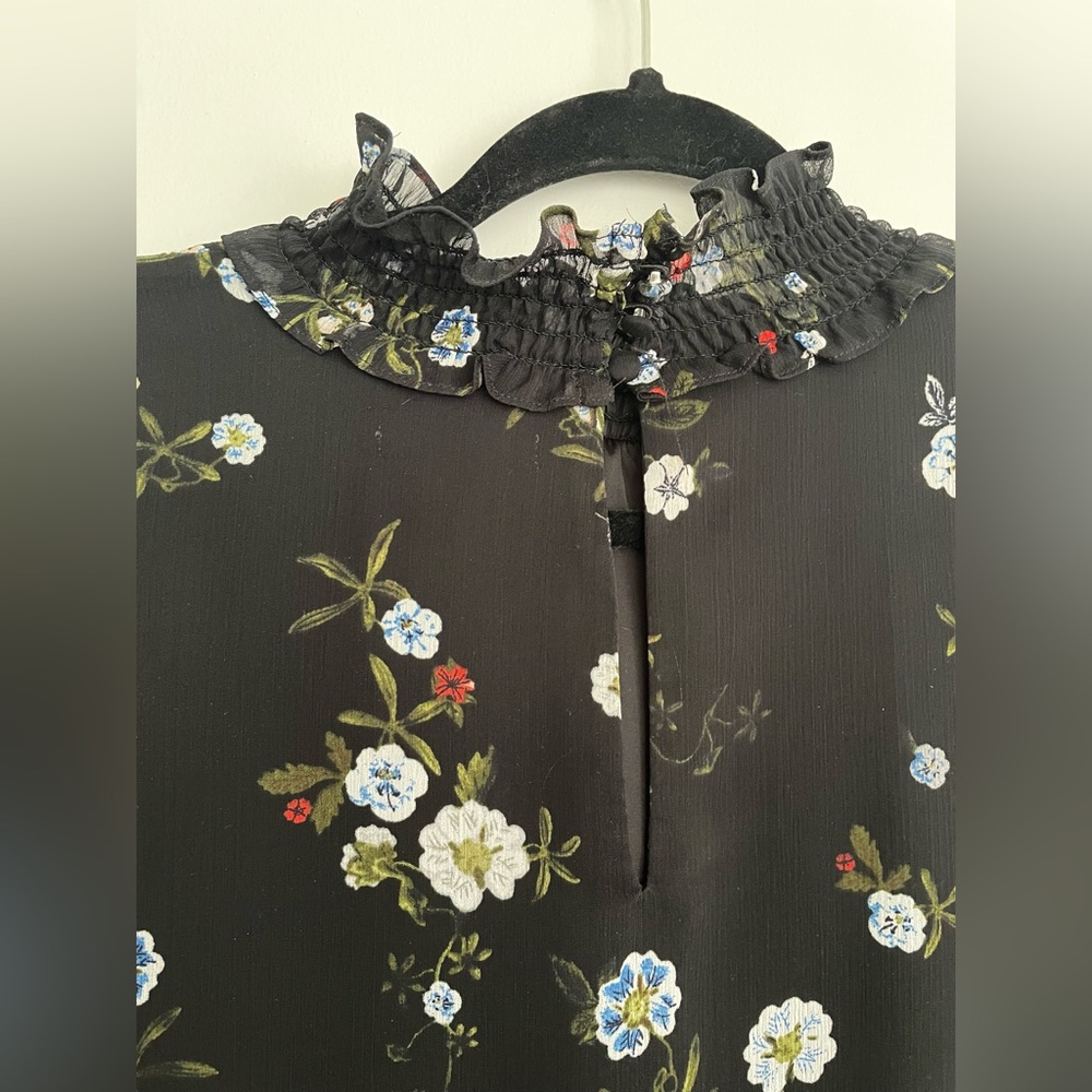 H&M High Collar Frill Black Floral Shift Dress Size 6 - Picture 5 of 5